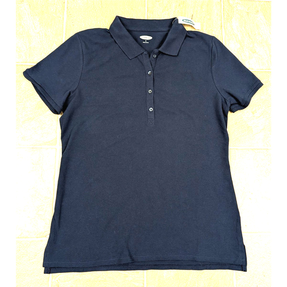 New Old Navy sz M women's Polo Top knit navy blue short sleeves stretchy 3082